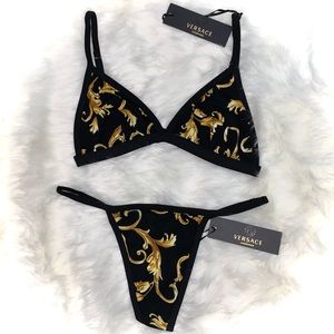 ❣️SOLD Versace Gold Black Baroque Bra and Underwear Set